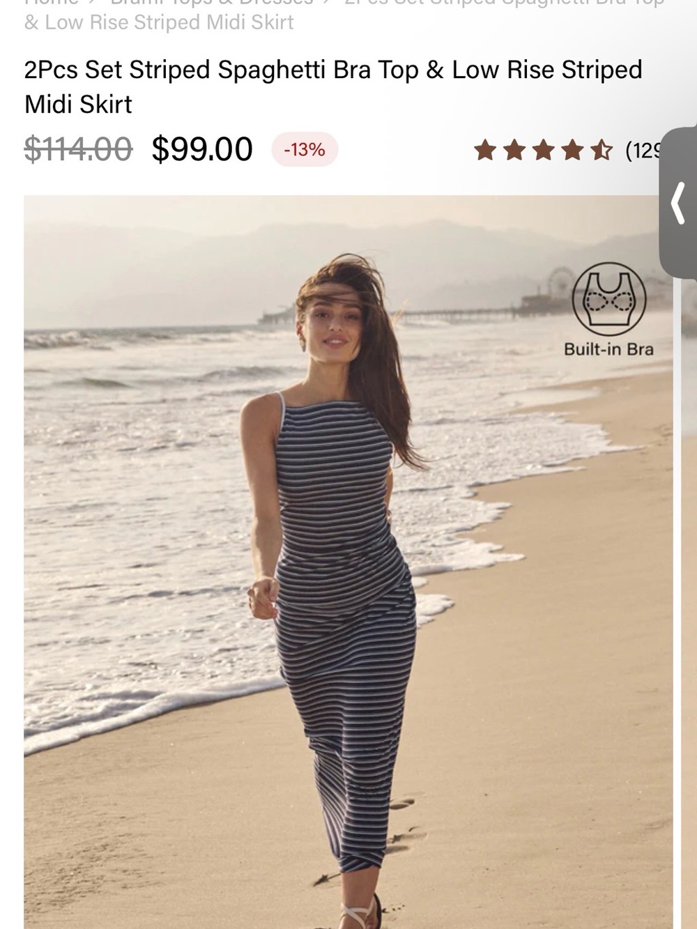 OGL 2Pcs Set Striped Spaghetti Bra Top & Low Rise Striped Midi Skirt SIZE M NEW